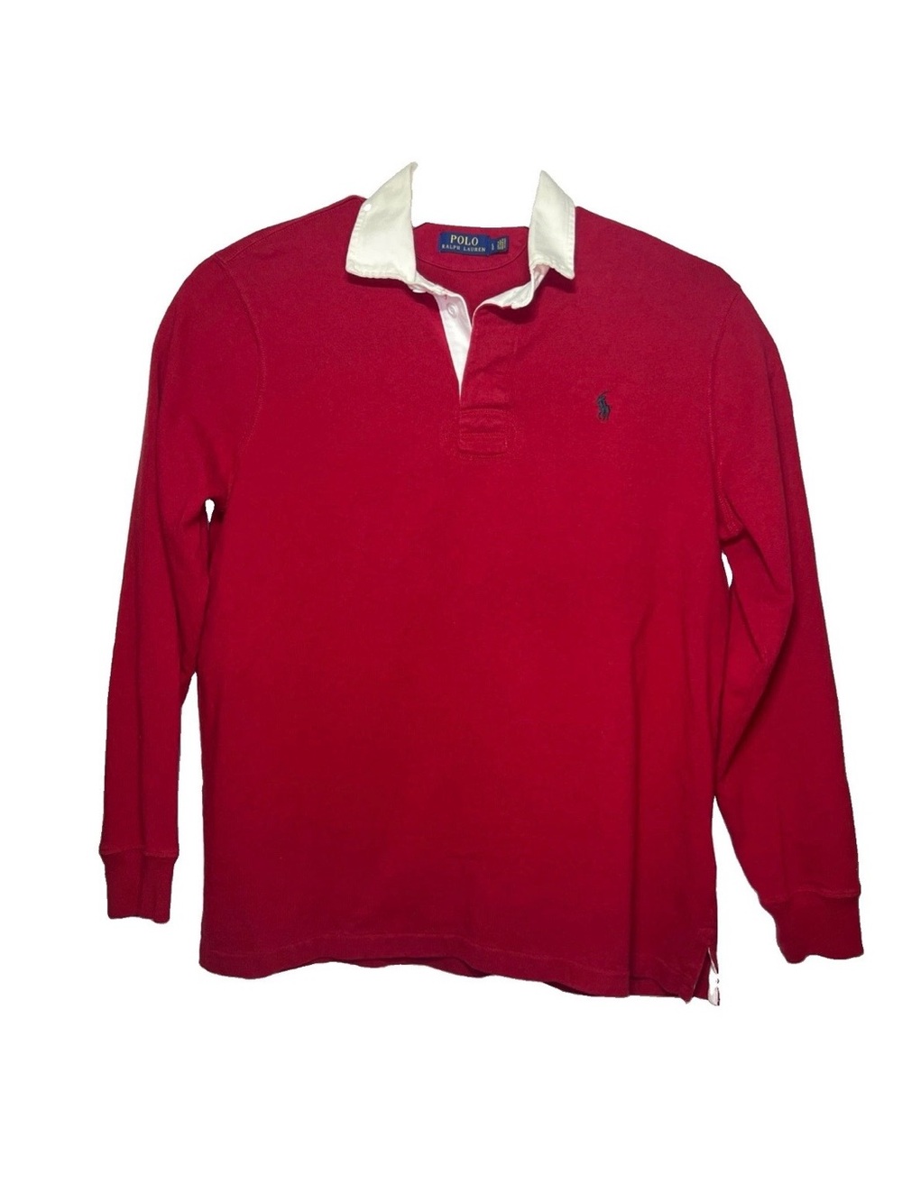 Ralph Lauren Red Long-Sleeve Rugby Shirt with White Collar